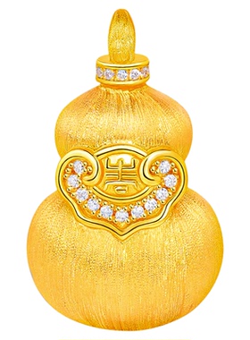 VISING珠宝乾隆同款《福寿双全》黄金色手工拉丝葫芦吊坠项链S925