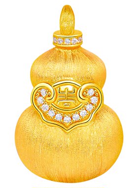 VISING珠宝乾隆同款《福寿双全》黄金色手工拉丝葫芦吊坠项链S925