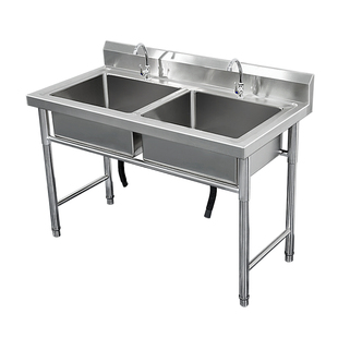 304加厚款不锈钢水池水槽单双三平台水池家用商用洗碗洗手盆消毒