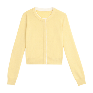 pusumede 知性美学 撞色假两件圆领针织开衫女设计感短款长袖上衣