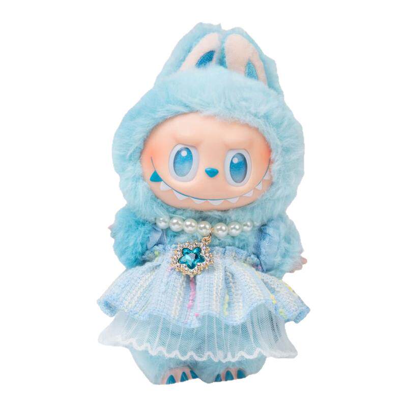 泡泡玛特labubu衣服裙子搪胶玩偶挂件拉布布娃衣三代着替蓝色套装