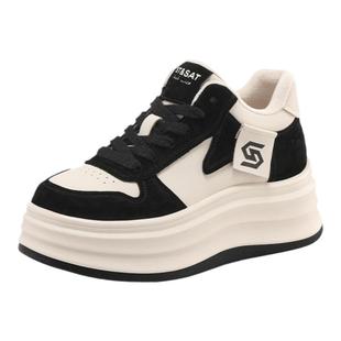 星期六加绒保暖熊猫鞋2025冬季款松糕厚底女鞋增高板鞋时尚休闲鞋