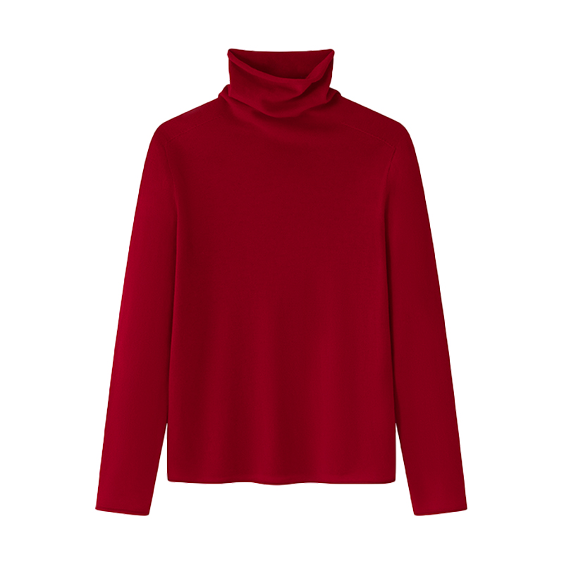 新年贺喜红|100%纯羊毛无缝一体高领修身打底衫内搭针织衫女秋冬