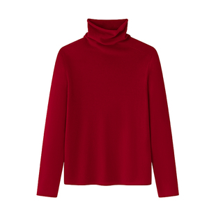 新年贺喜红|100%纯羊毛无缝一体高领修身打底衫内搭针织衫女秋冬