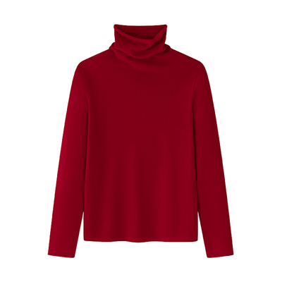 无缝一体纯羊毛高领针织打底衫