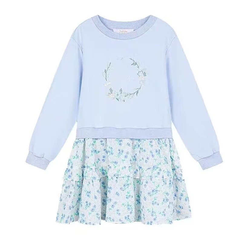 女童春季卫衣连衣裙假两件碎花裙