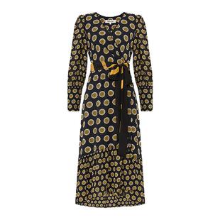 DVF2026早春新款度假金色罗盘玫瑰几何印花图案裹身裙DW4T010