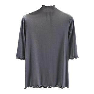 莫代尔半高领木耳边五分袖T恤女打底衫夏季薄款外穿半袖大码上衣