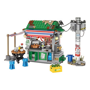 LOZ港式大排档 香港街景中国积木美食小吃店铺拼装微缩模型玩具