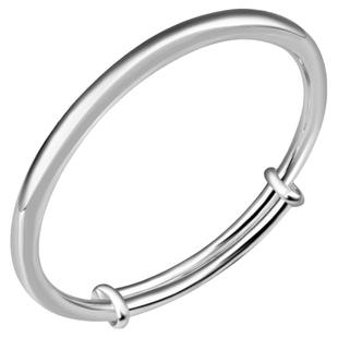 老银匠s999纯银光面实心素圈情侣银手镯实心足银推拉式女士银镯子