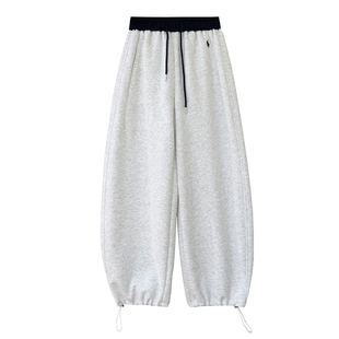 设计感撞色个性刺绣香蕉裤2026春季松紧腰阔腿束脚两穿弯刀卫裤女