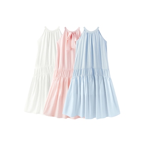 森马连衣裙女海边度假挂脖长裙2025夏季新款浅春系Dress in light