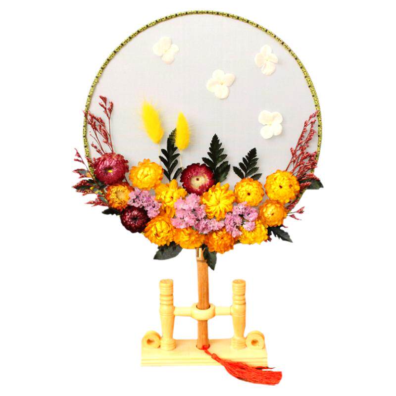 中秋节古风团扇diy材料包中国风干花圆扇手工艺永生花扇暖场礼物