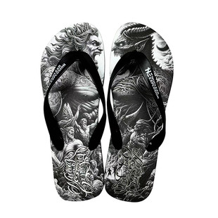 核爆炸天神之战黑白色海滩休闲塑胶防水时尚夹脚凉拖男士人字拖鞋