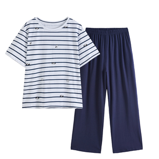 康妮雅睡衣女夏季款纯棉短袖长裤2026新款空调服妈妈家居服套装
