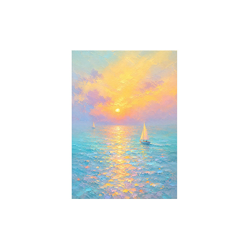 一帆风顺客厅装饰画竖版奶油风入户玄关挂画海景艺术餐厅进门壁画