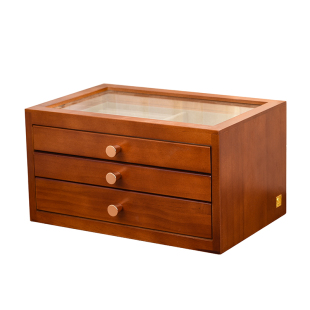 轻奢实木抽屉式三金首饰盒项链黄金戒指饰品首饰收纳盒大容量简约