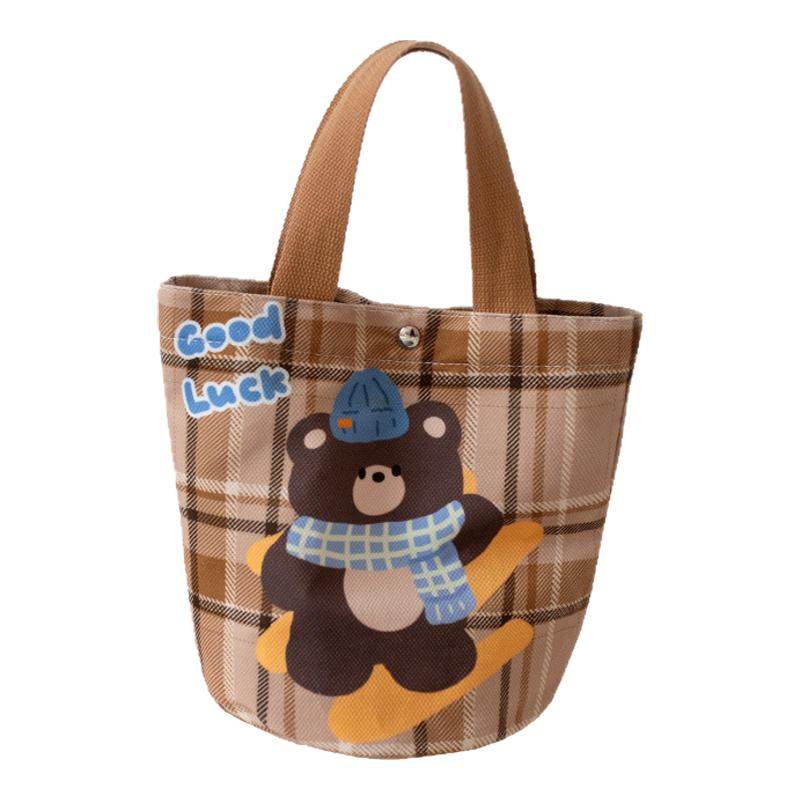 手提包轻便百搭小布包爱卡通手提水桶包宝妈外出上班手拎饭盒布包