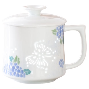 南山先生沁蓝马克杯泡茶杯高档玲珑瓷蝴蝶高颜值陶瓷水杯带盖子
