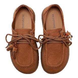 红粉知己2026新款真皮女鞋复古厚底舒适单鞋休闲小皮鞋低帮勃肯鞋