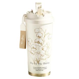 捷安玺保温杯陶瓷内胆咖啡杯女士高颜值外出携带杯子学生吸管水杯