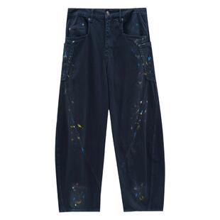 JUMPNEXT 24春夏小众设计师款定制面料手绘泼墨弯刀牛仔裤羊蹄裤