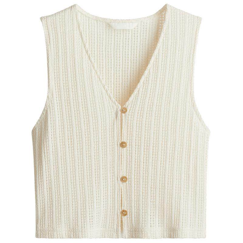 HM女装马甲夏季时尚潮流V领柔软气质纹理感汗布马甲1290230