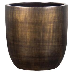 新中式陶瓷复古铜仿金属花瓶摆件落地花盆高脚大型绿植种树缸盆栽