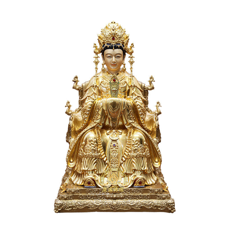 碧霞元君神像供奉铜贴金家居摆件