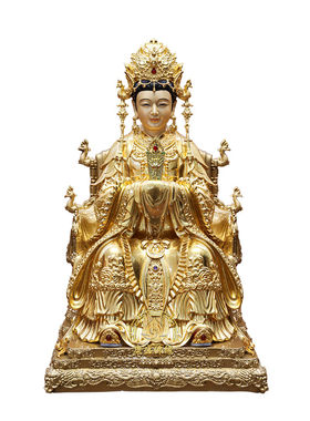 碧霞元君神像供奉铜贴金家居摆件