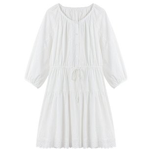 【100%棉】白色好看连衣裙女夏2026春季新款通勤绝美高级a字裙子