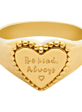 bohomoon爱心戒指女复古金色印章