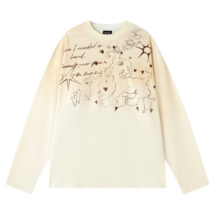 BJHG不计后果 趣味渐变长袖t恤男款冬季美式复古设计感情侣卫衣女