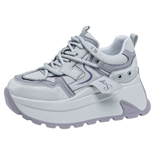 厚底老爹鞋女款2025冬季加绒新款超火爆款内增高不累脚灰色休闲鞋