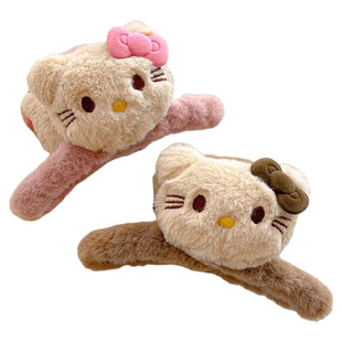 可爱猫咪毛绒抓夹女后脑勺盘发夹子大号鲨鱼夹发量多卡通发卡头饰