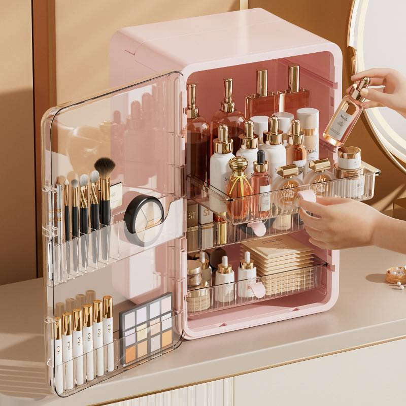 折叠款化妆品收纳盒家用大容量柜防尘护肤品收纳梳妆台置物架桌面