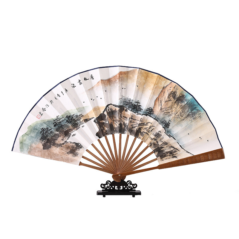 宣纸男士手绘书法文玩竹节日用扇