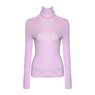 DPLAY2026年春季新款紫色针织衫女独特含羊毛上衣长袖修身打底衫