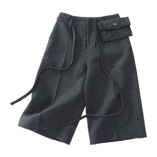 SINGLE MOMENT 25AW法式简约气质薄呢西装式直筒七分裤休闲裤女