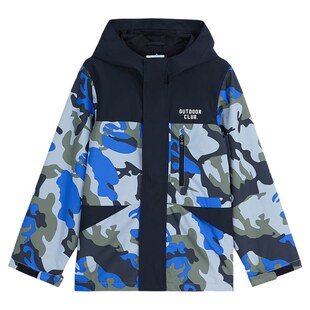 班尼路童装新款中性外套迷彩撞色棉衣连帽保暖防护拉链夹克Z