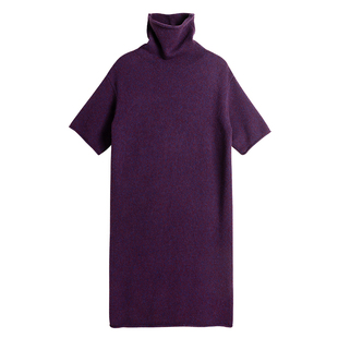 322WORKHOUSE灰色宽松直筒短袖针织高领连衣裙女2025秋冬新款B877