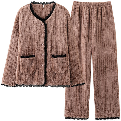 【芬腾】加大码加厚珊瑚绒睡衣冬