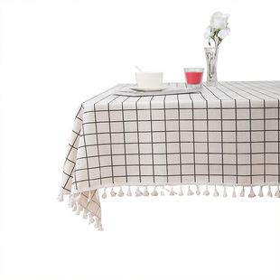 日式ins桌布棉麻格子餐桌茶几垫盖台布家用学习卧室床头柜长方形