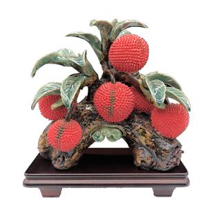 满堂仿真红荔枝树茶宠陶醉石湾陶瓷公仔装饰品工艺品摆件中式雕塑