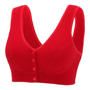 妈妈内衣文胸中老年无钢圈前扣纯棉薄款本命年红大码老人背心胸罩