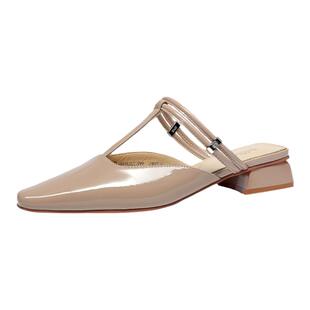 金利来凉拖鞋女外穿夏季女鞋一脚蹬低跟包头半拖真皮方头穆勒鞋女