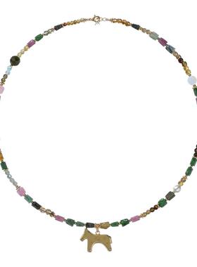 彩色碧玺珠子项链小众设计