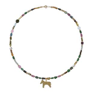 KWKYIN彩色碧玺珠子项链小众设计珍珠锁骨高级感叠戴木马吊坠手链