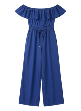 Women's wide leg trousers with waistband女士一字领收腰阔腿裤