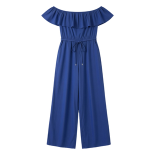 Women's wide leg trousers with waistband女士一字领收腰阔腿裤